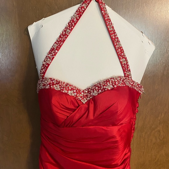 Maggie Sottero Beaded Red Halter Prom Gown - Picture 3 of 5